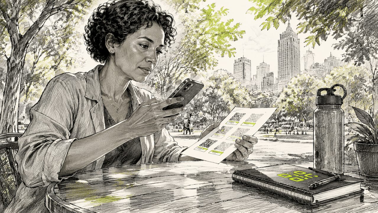 Marketing analyst scanning personalized QR code in office
