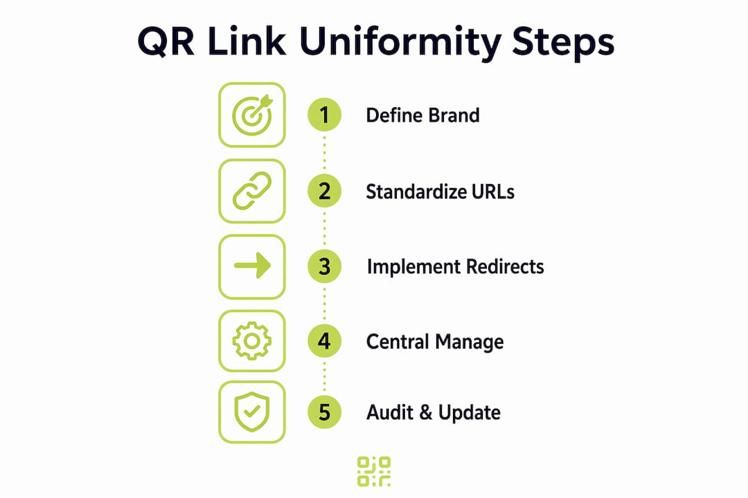 Infographic illustrating steps for QR link uniformity