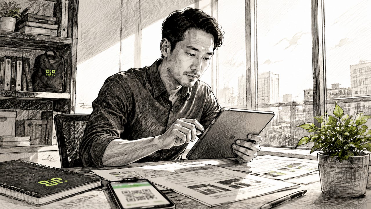 Marketing professional reviewing QR code segmentation data