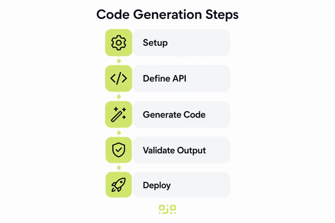 Infographic illustrating steps of Google code generation process