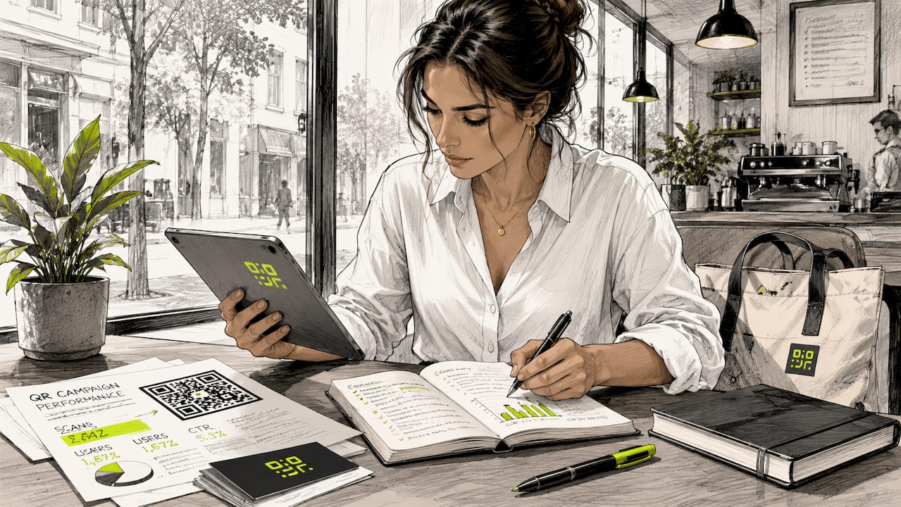 Marketing professional analyzing QR code data in office