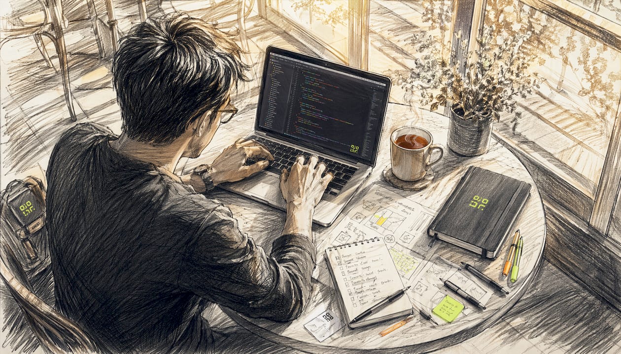 Marketer coding event tracking in home office