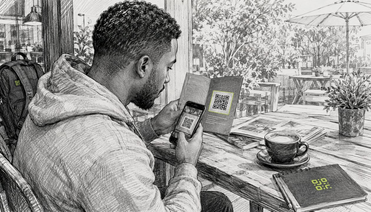 Hands scanning printed QR code on bag insert