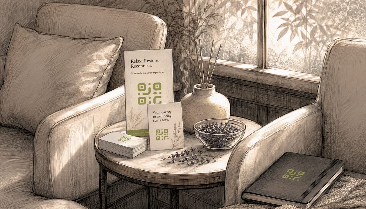 Spa lounge showing QR code signage placements