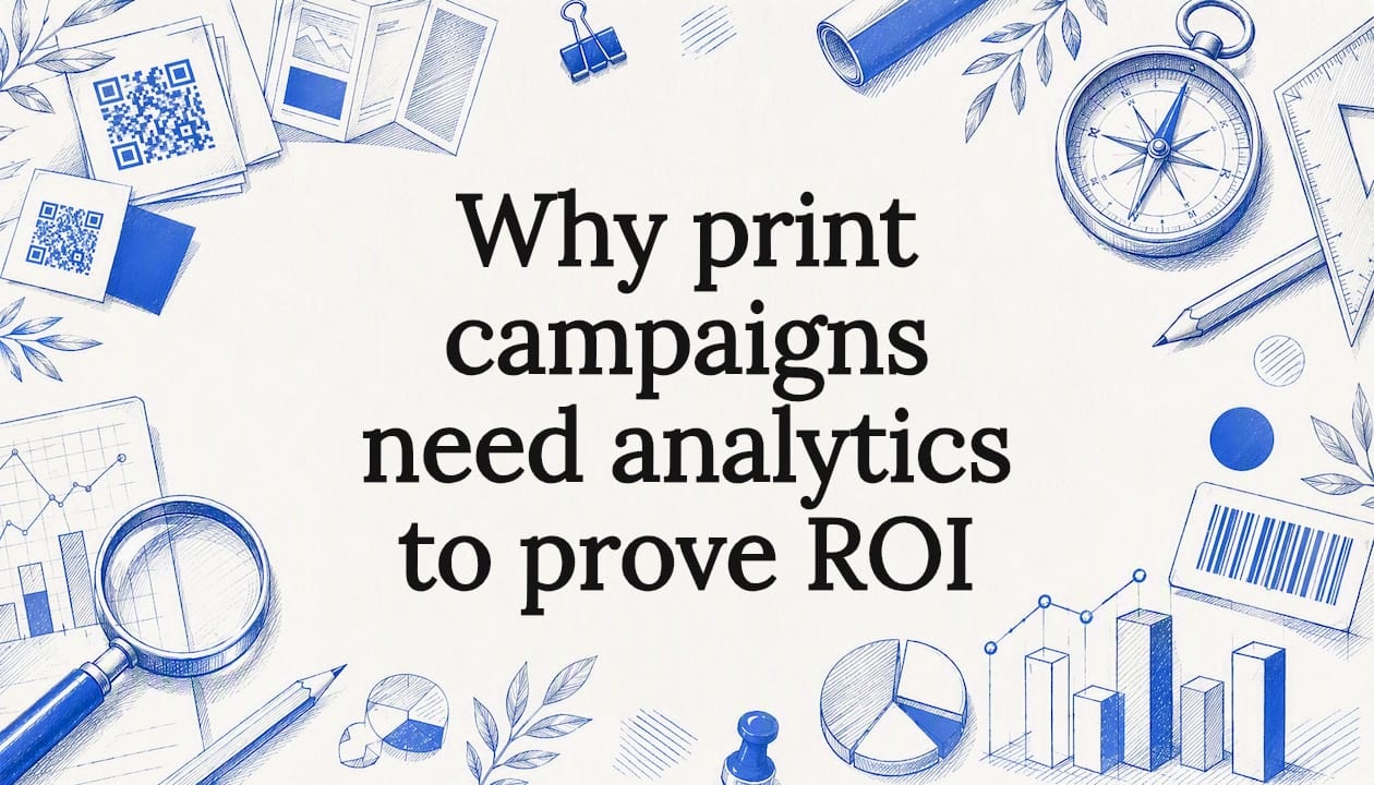Decorative title card illustration with marketing and analytics motifs