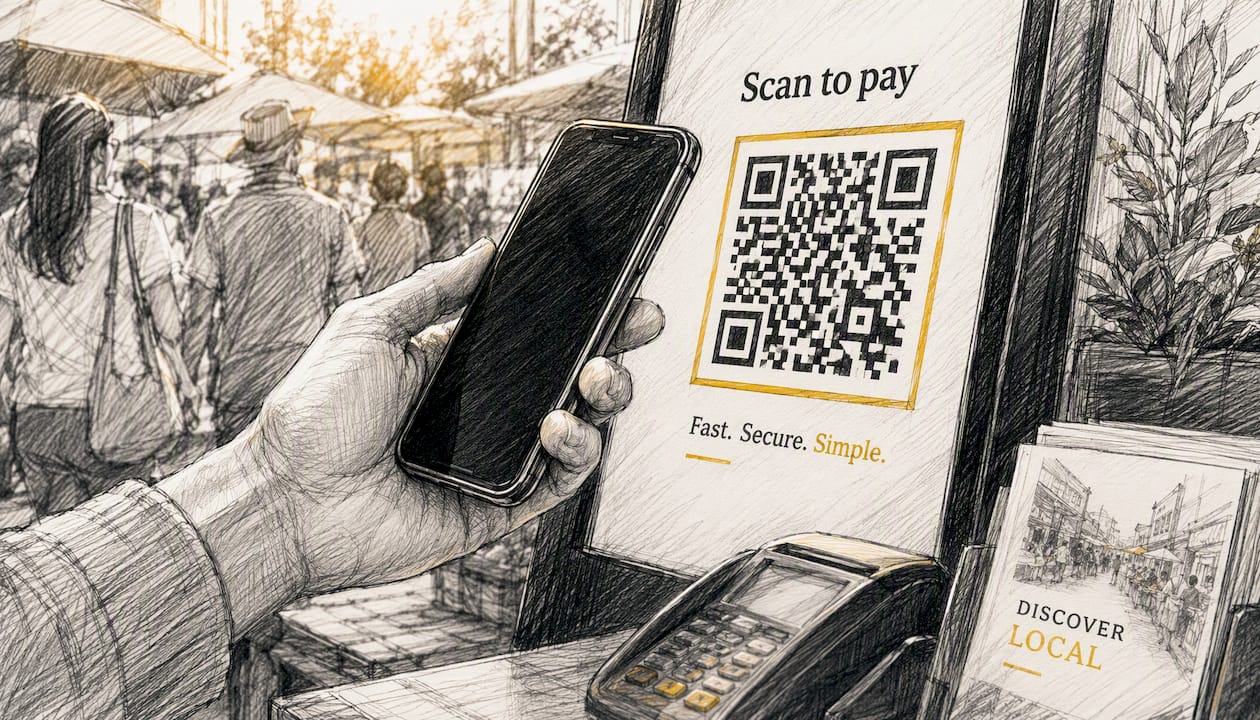 Hand scanning QR code at kiosk screen