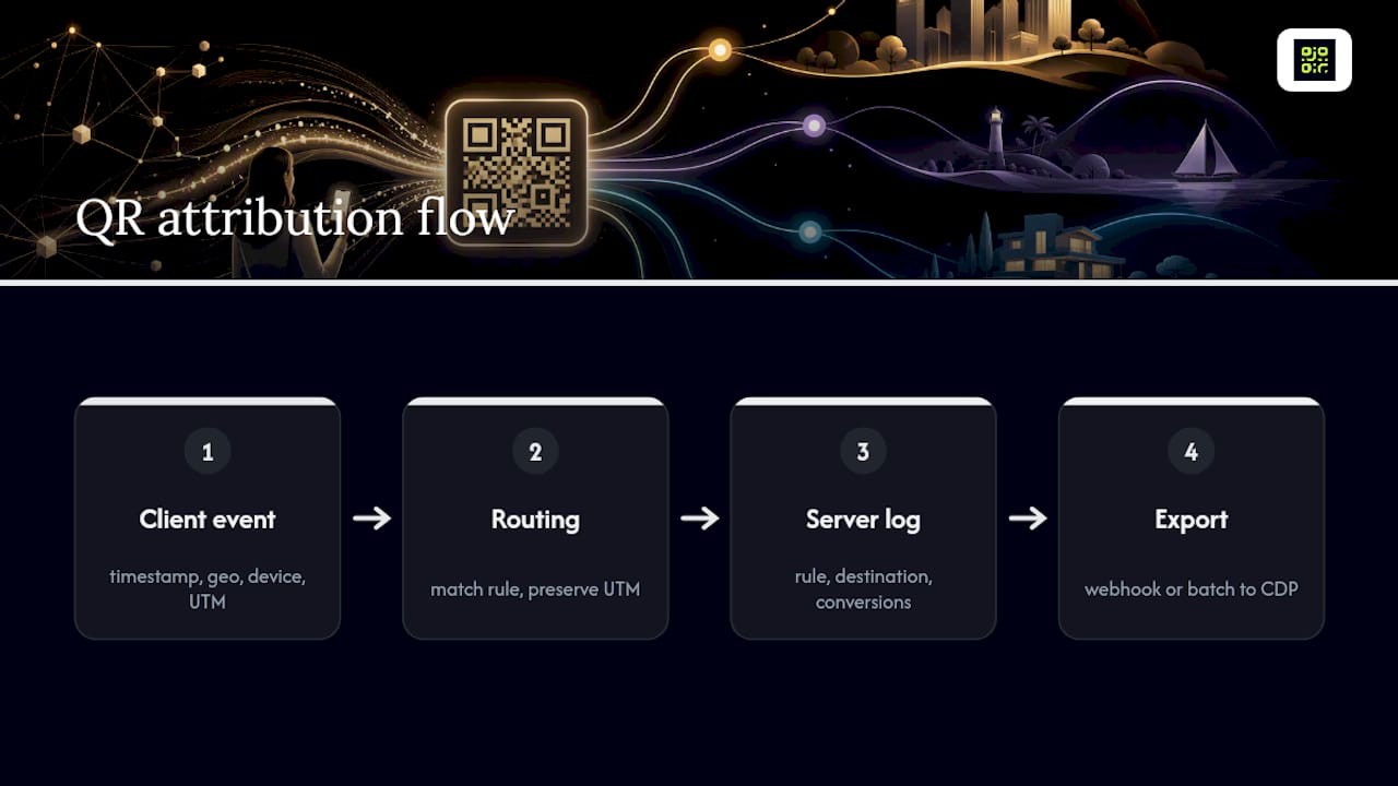 Diagram showing QR routing data attribution flow