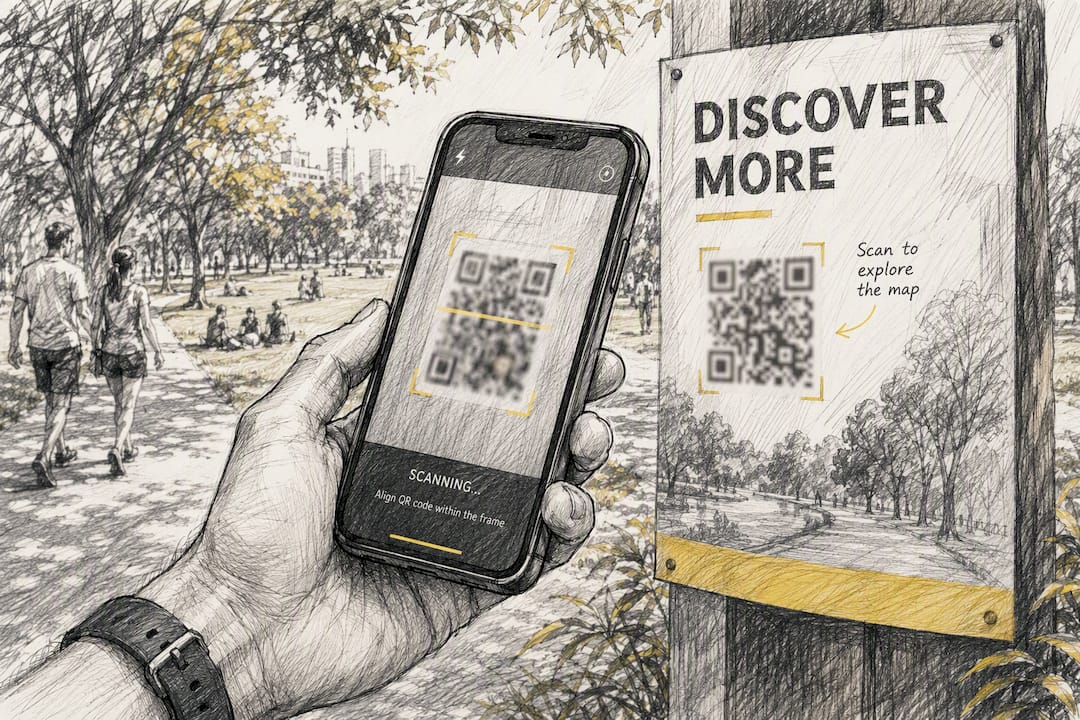 Hand scanning QR code with smartphone