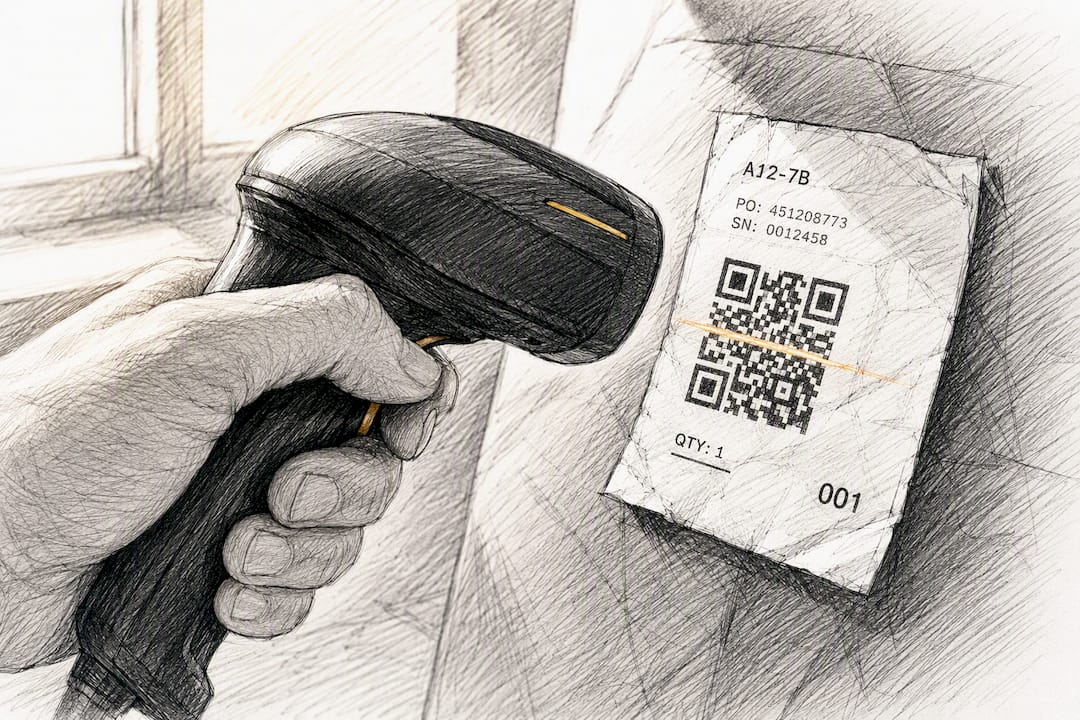 Hand holding smartphone scanning QR code close-up