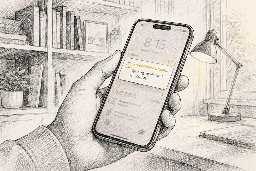 Receiving automated appointment reminder on mobile phone