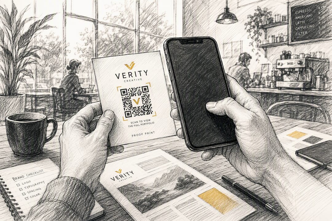 Hand scanning printed catalog QR code proof