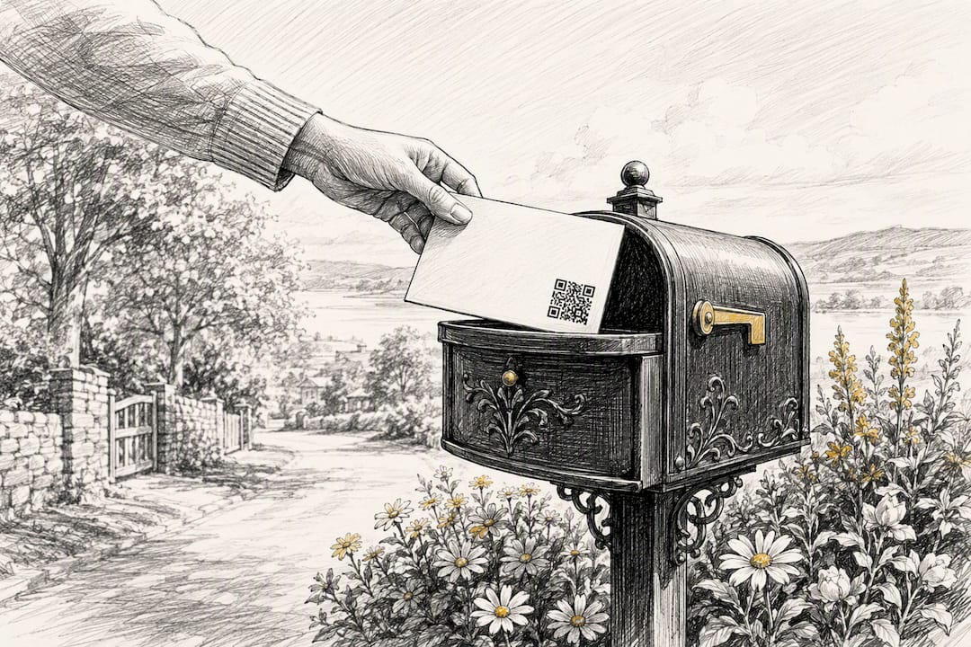 Hand placing QR code direct mail in neighborhood mailbox