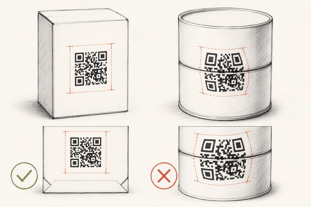 Flat and curved QR packaging placement