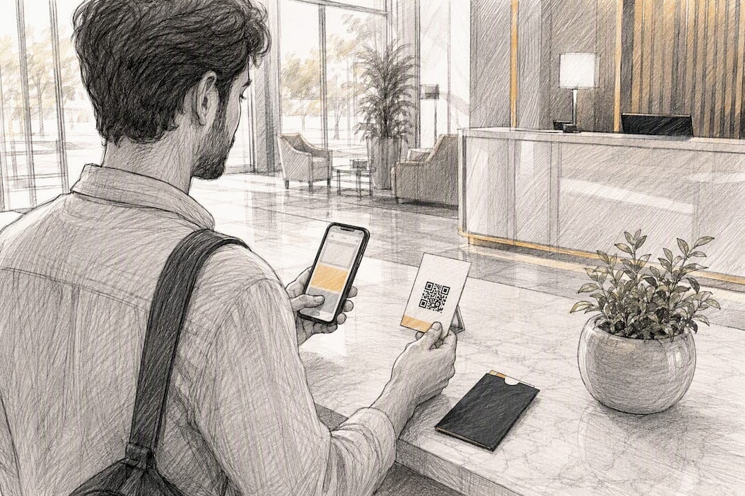 Guest scanning QR feedback code after checkout