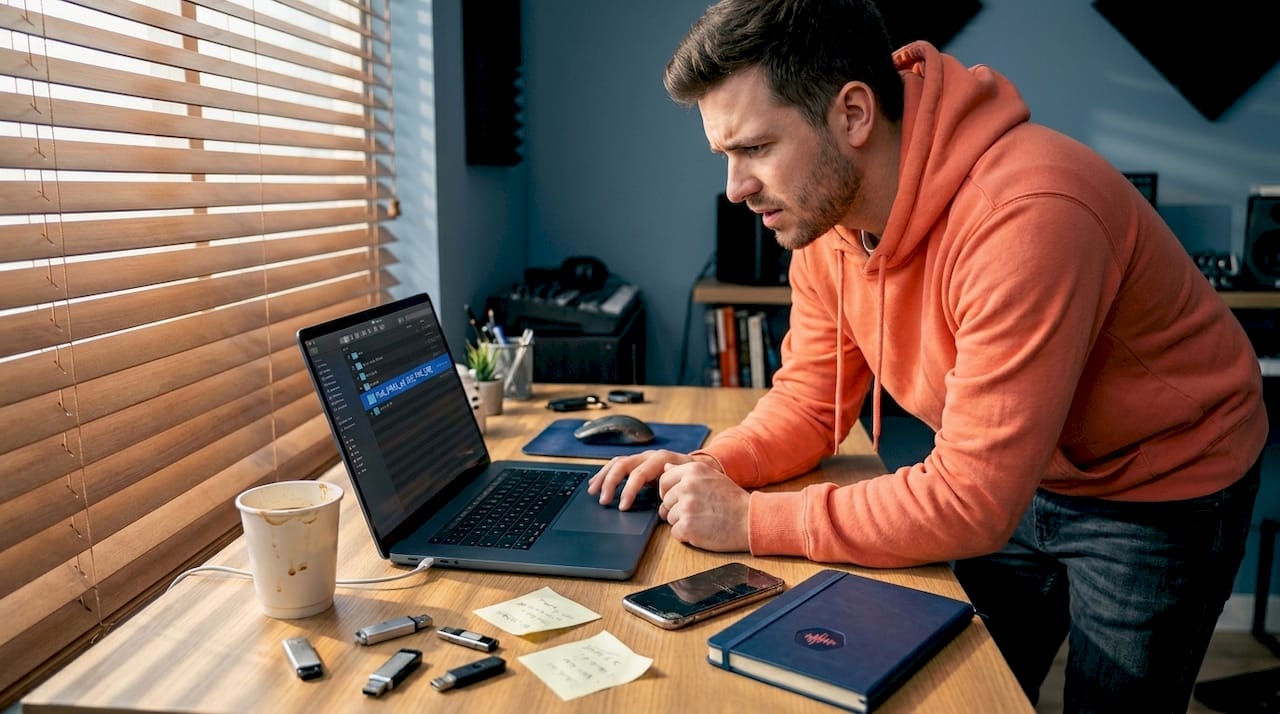 Producer sorting audio project folder names