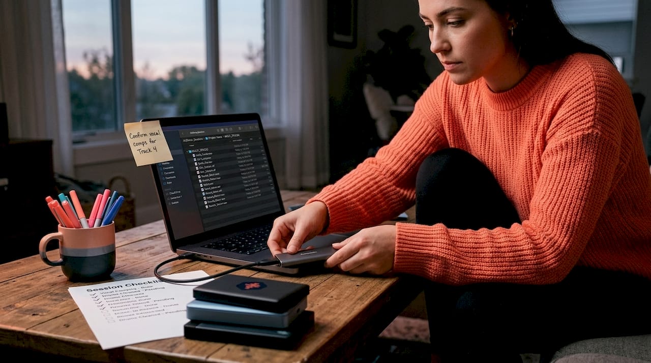 Session organization with audio file backups