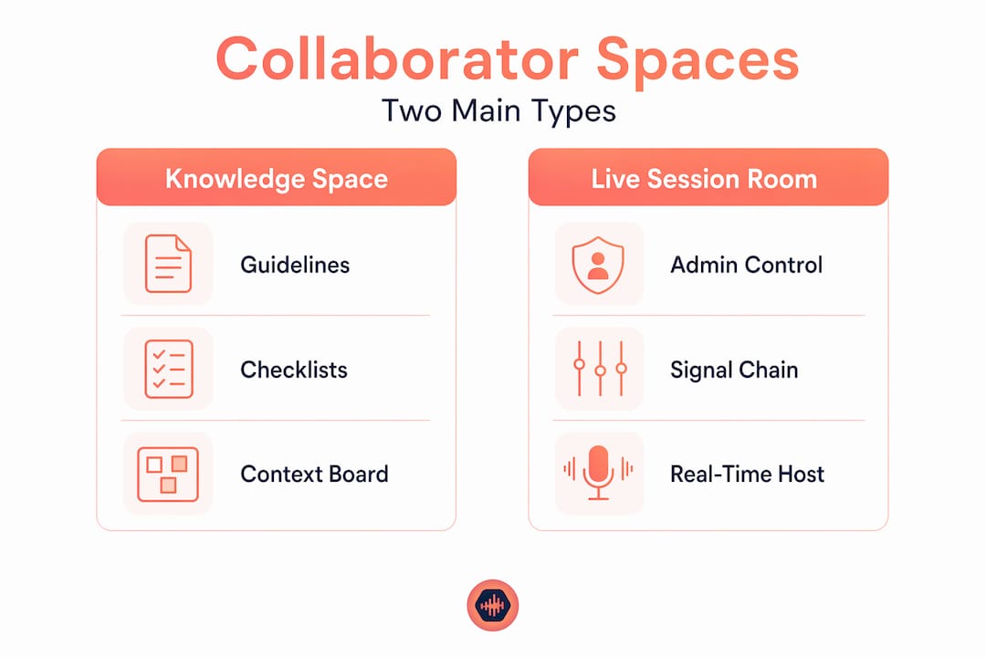 Infographic comparing types of audio collaborator spaces