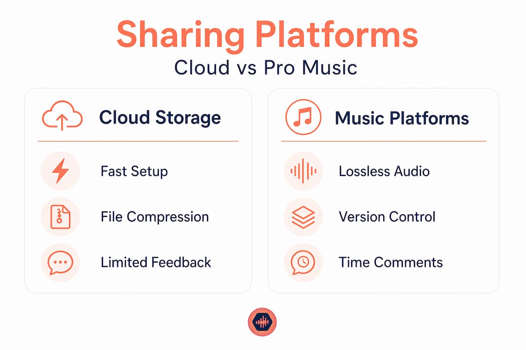 Infographic comparing cloud storage and music platforms