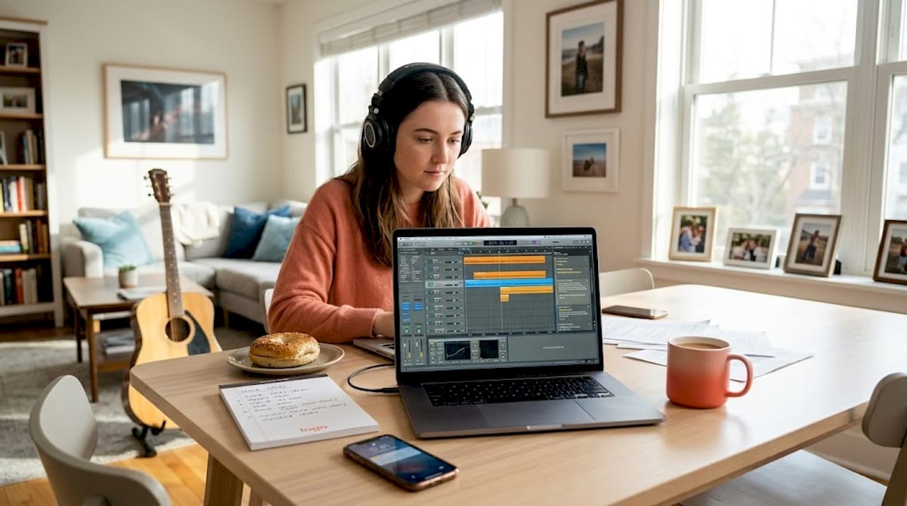 Remote musician working with studio software