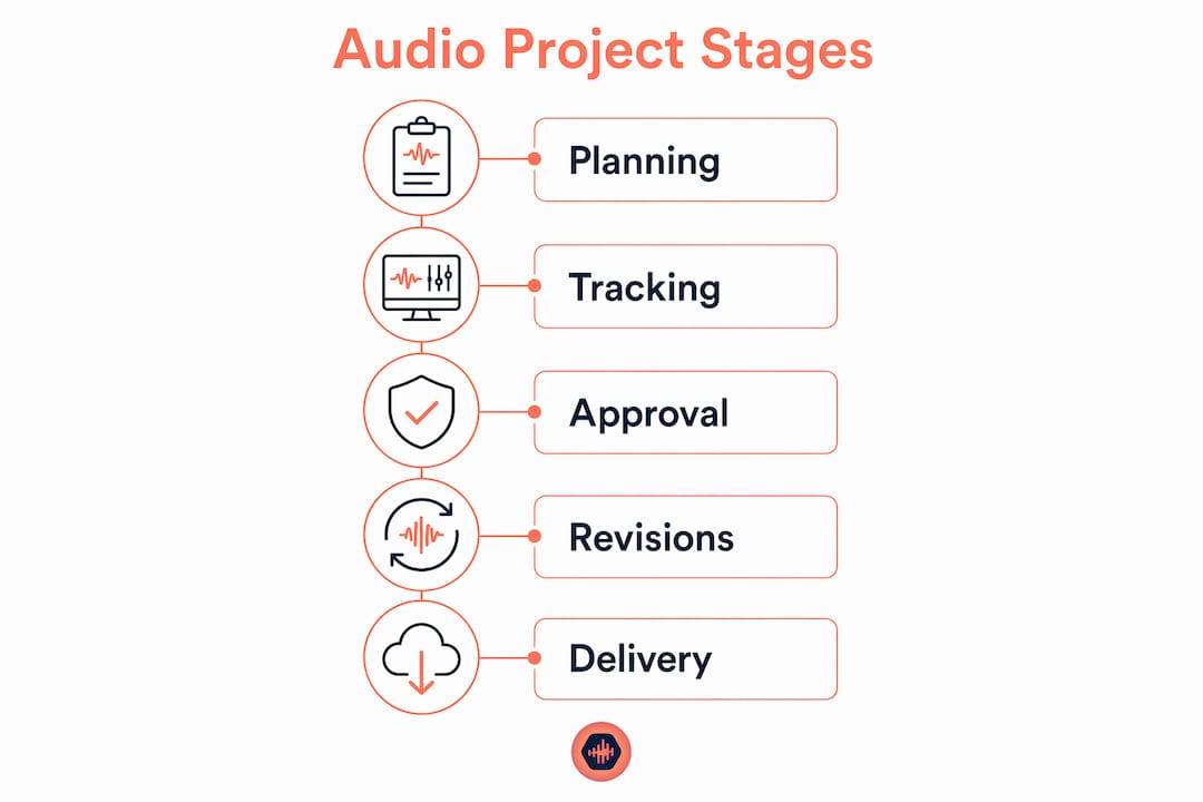 Infographic outlining audio project management stages
