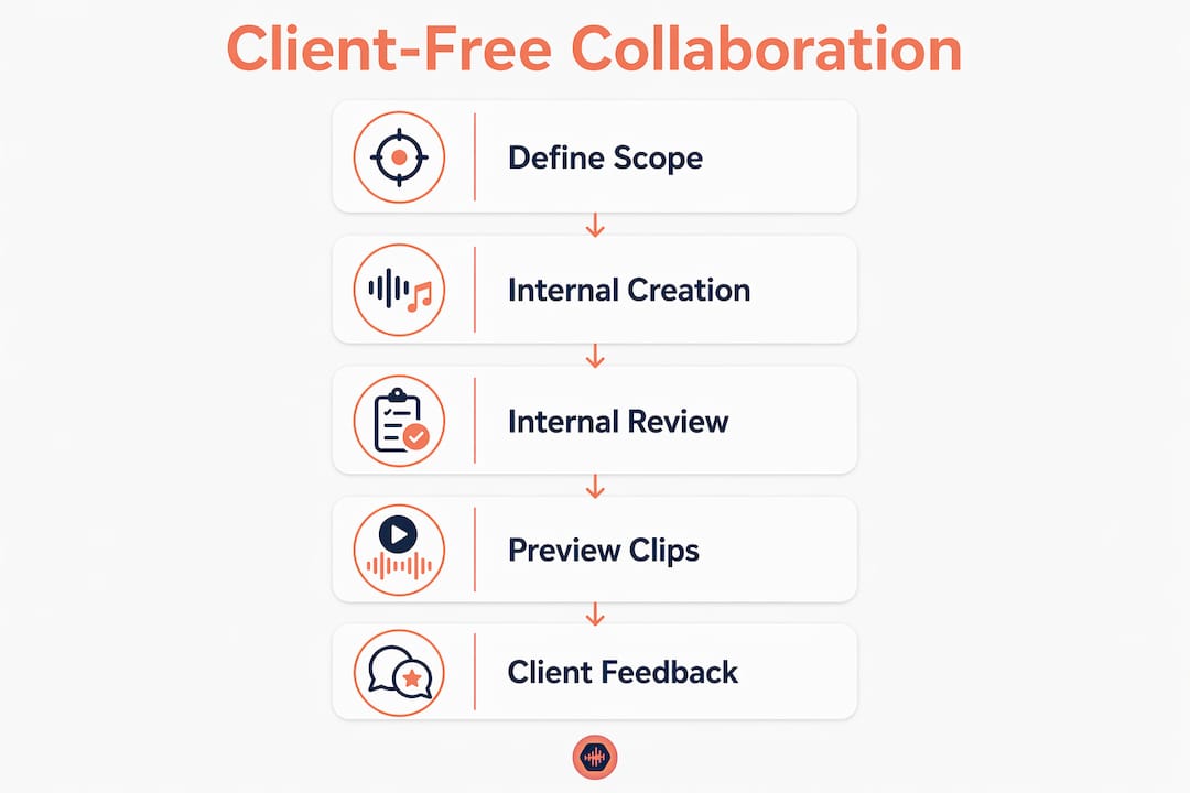 Infographic outlining client-free collaboration steps