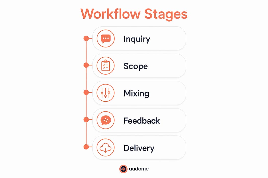 Infographic showing audio producer workflow stages