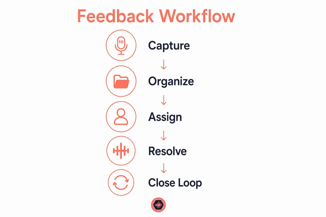 Infographic illustrating feedback workflow steps for audio pros