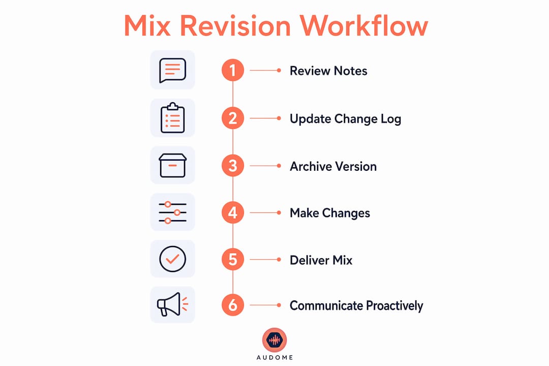 Infographic showing step-by-step mix revision workflow