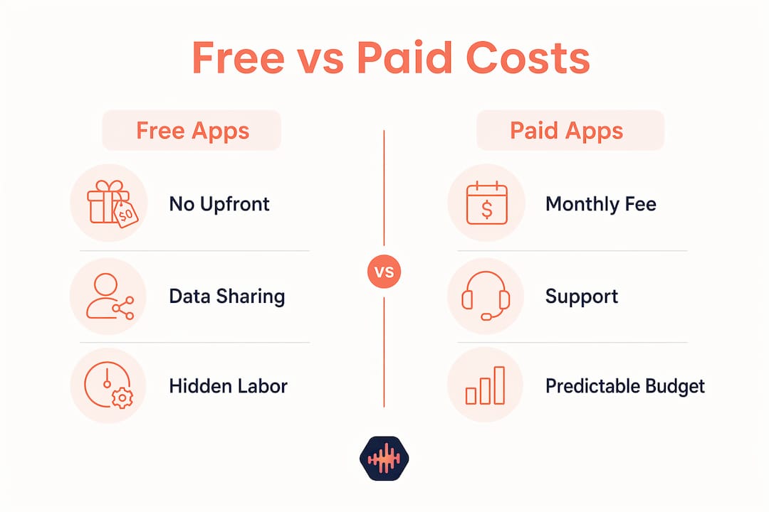 Infographic comparing costs of free and paid audio apps