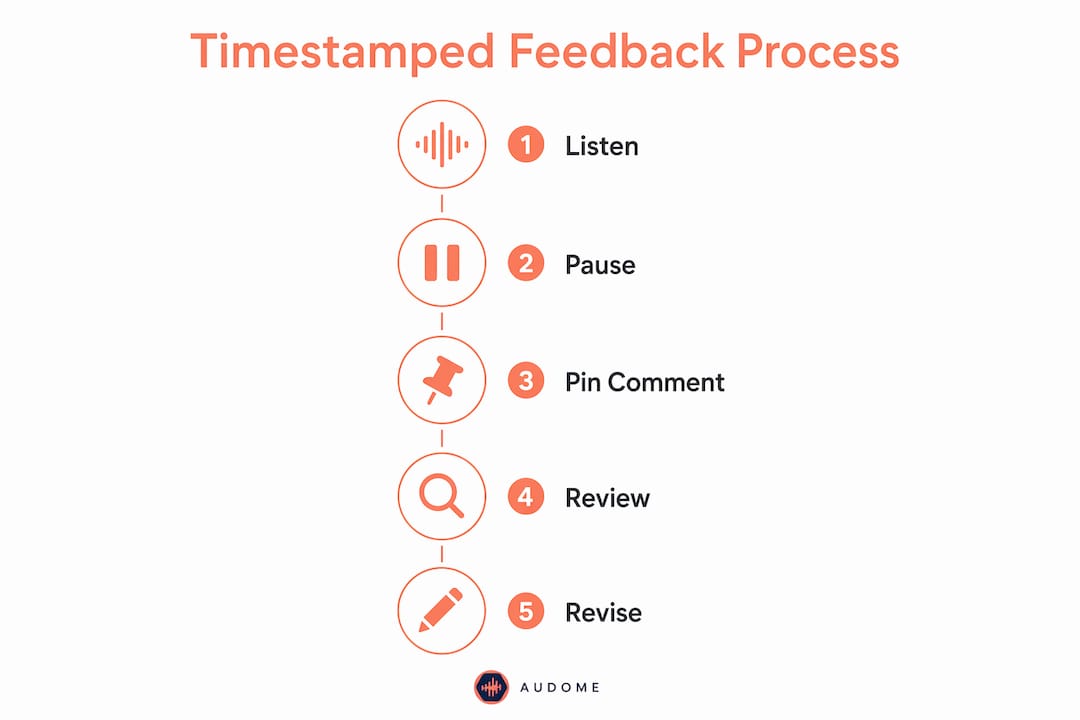 Infographic showing step-by-step timestamped audio feedback process