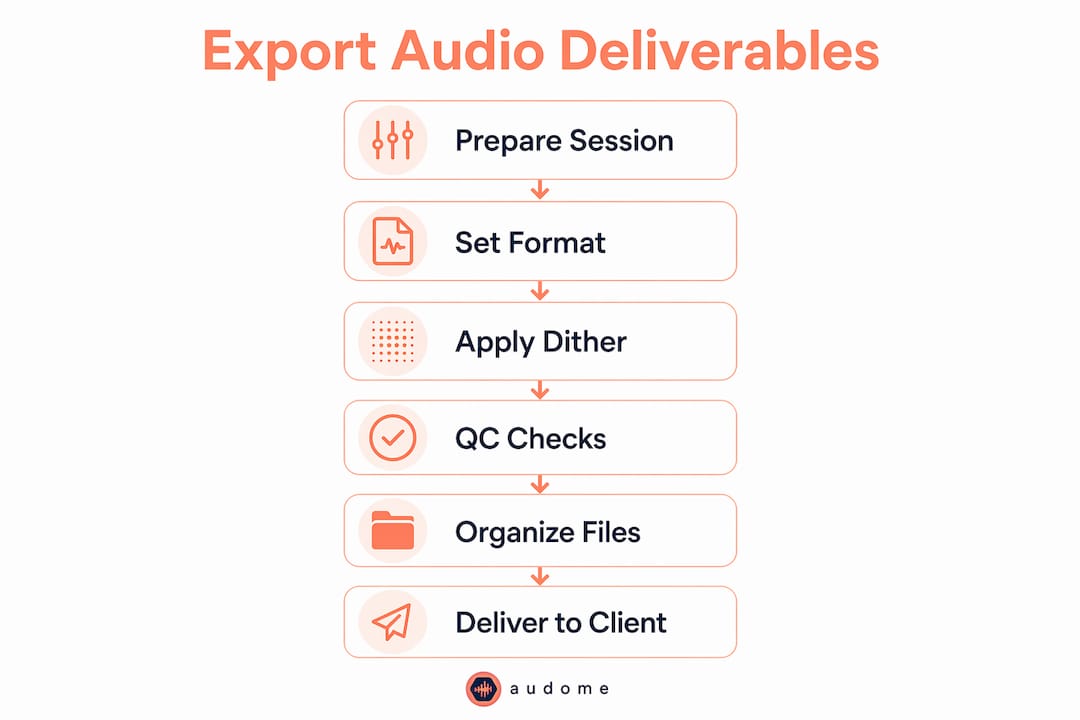 Infographic summarizing audio export steps