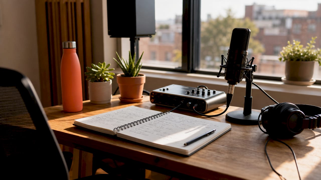 Close-up of handwritten audio revision notes