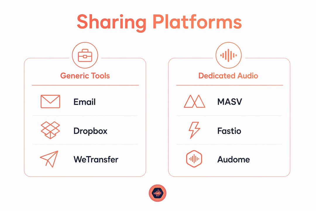 Infographic comparing generic and dedicated audio file sharing platforms