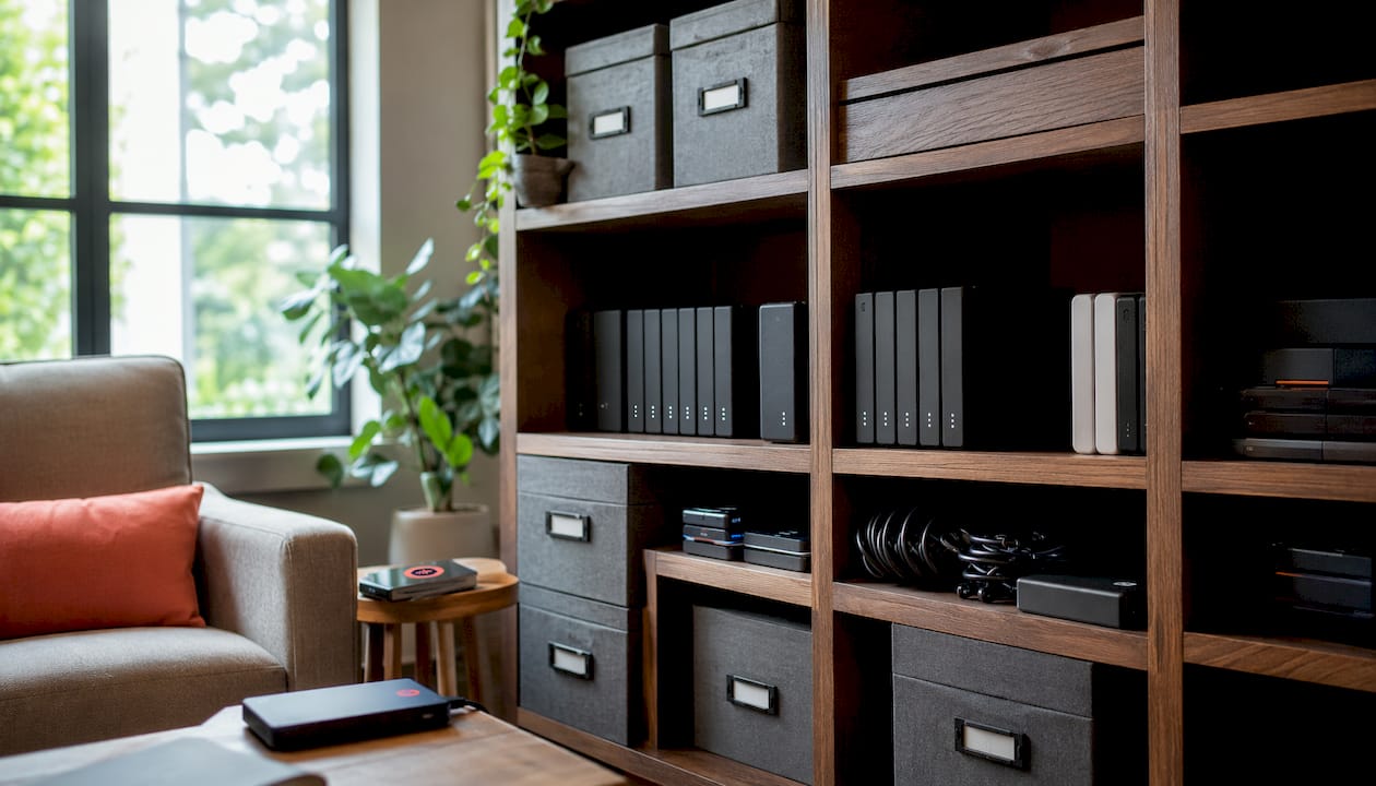 Organized podcast storage and backup devices