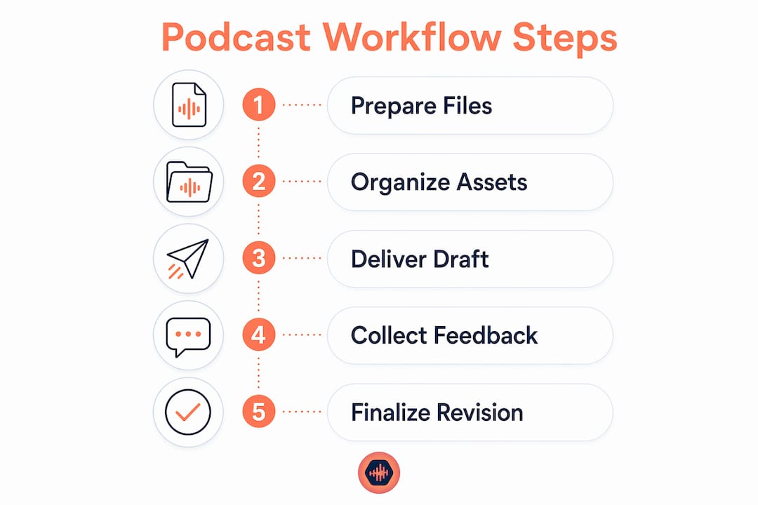 Infographic outlining podcast delivery steps