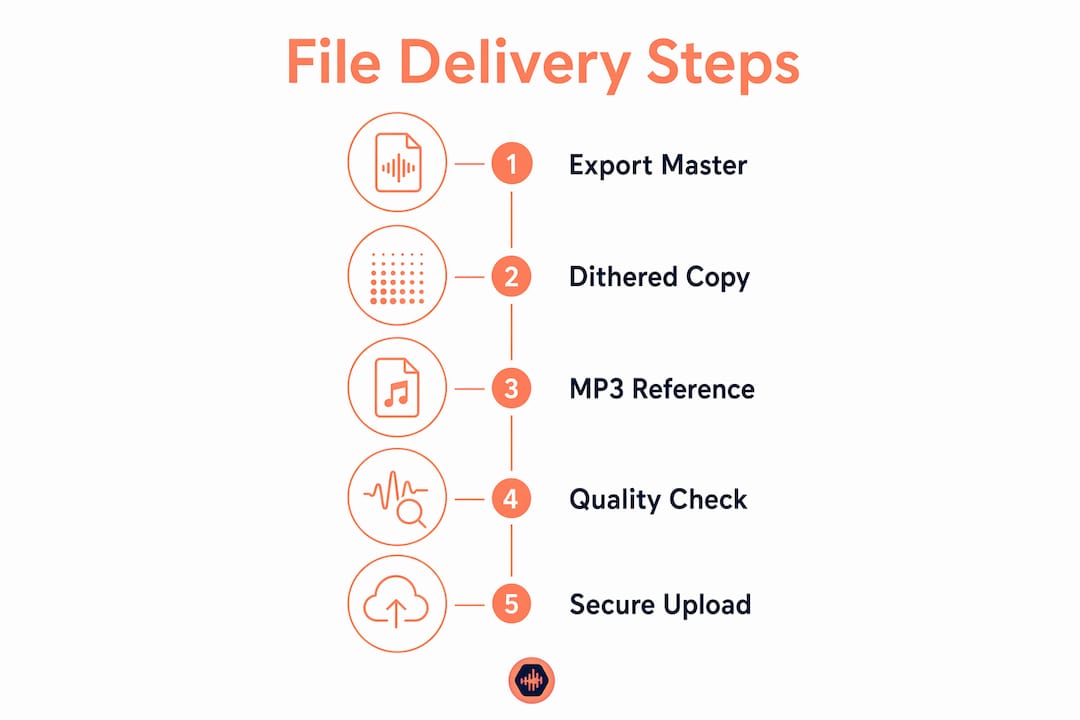 Infographic illustrating audio file delivery steps in order