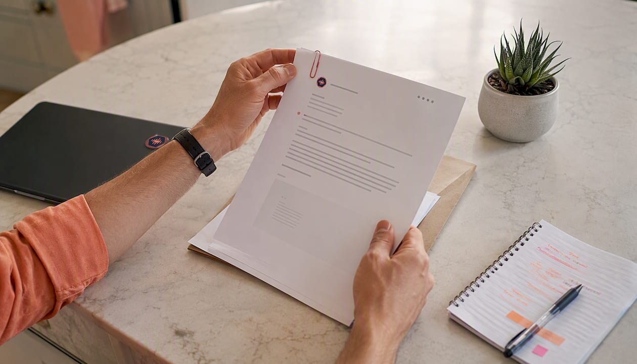 Hands holding contract approval email and attachment