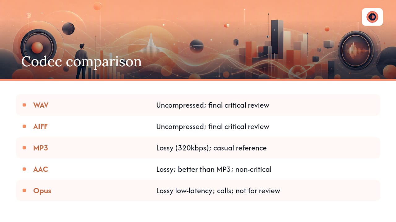 Audio codec comparison chart