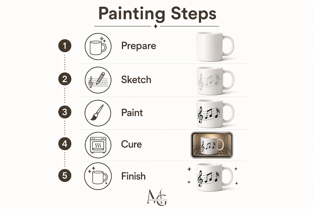 Infographic of step-by-step mug painting and curing process