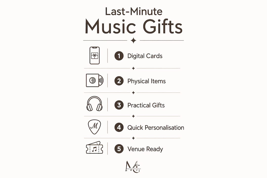 Infographic displaying last-minute music gift strategy steps