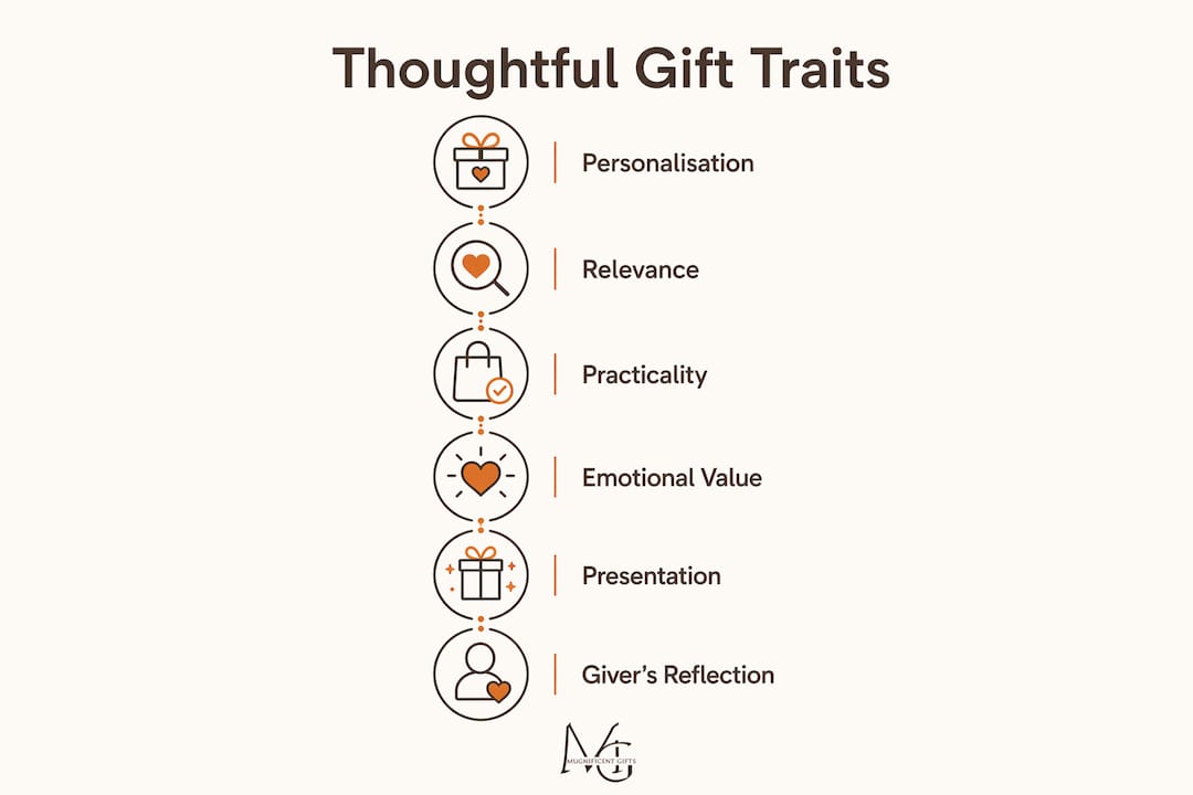 Infographic illustrating characteristics of a thoughtful gift