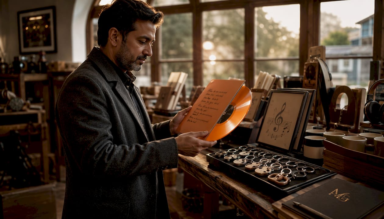 Man browsing personalised holiday music gifts