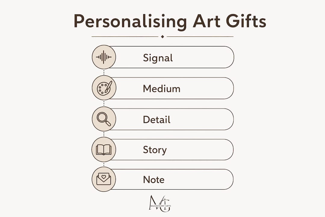 Infographic illustrating steps to personalise art gifts