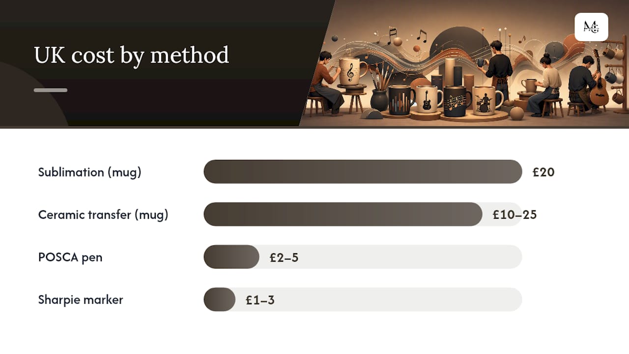 Comparison infographic of mug printing methods and attributes
