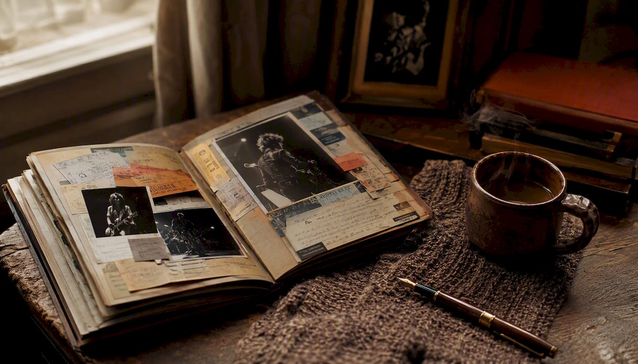 Musician scrapbook with tickets and photos