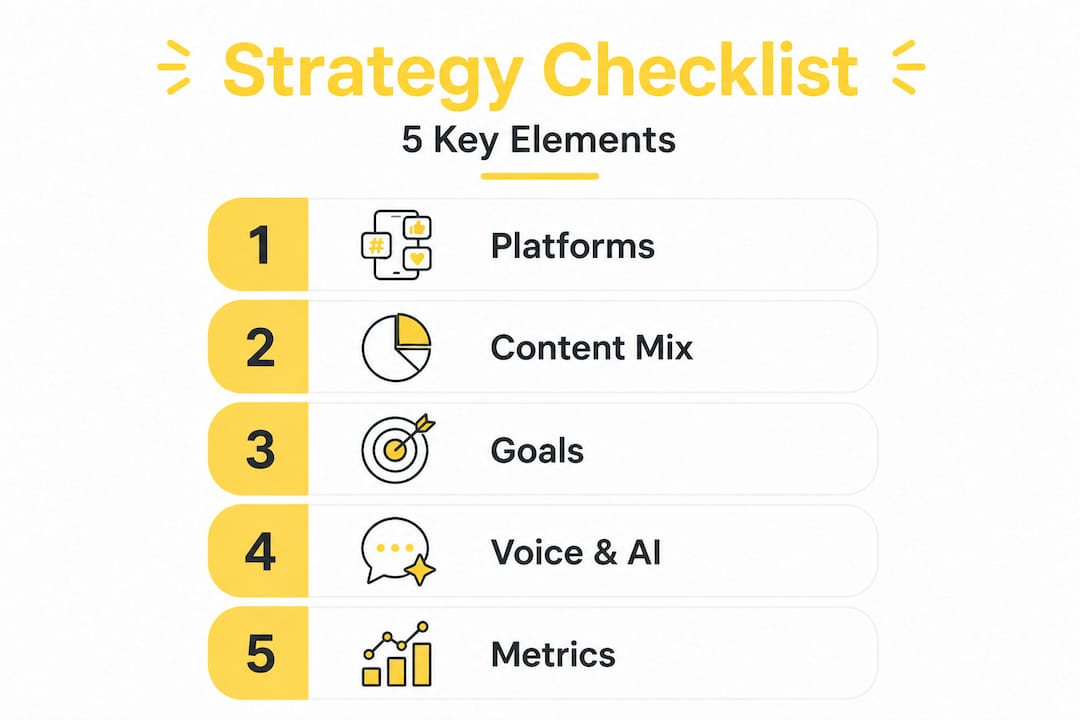 Infographic illustrating five steps of social strategy