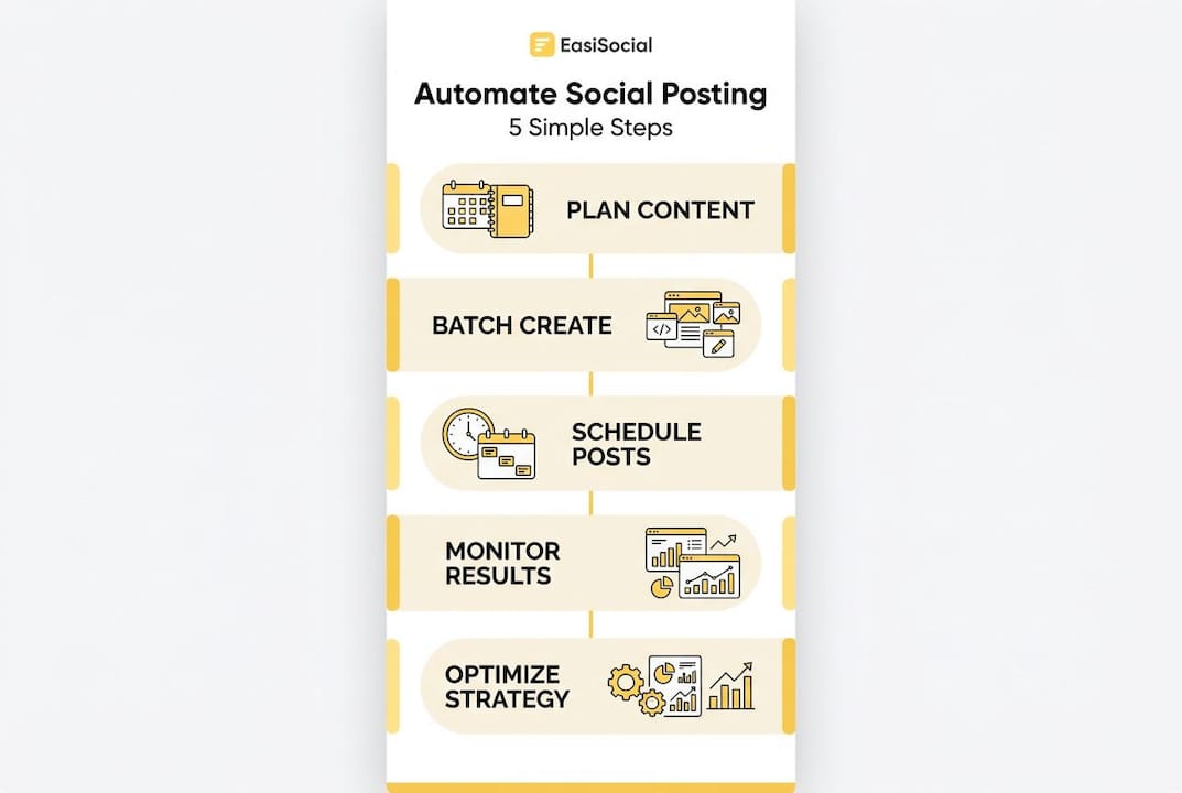 Infographic showing five steps to automate social posting