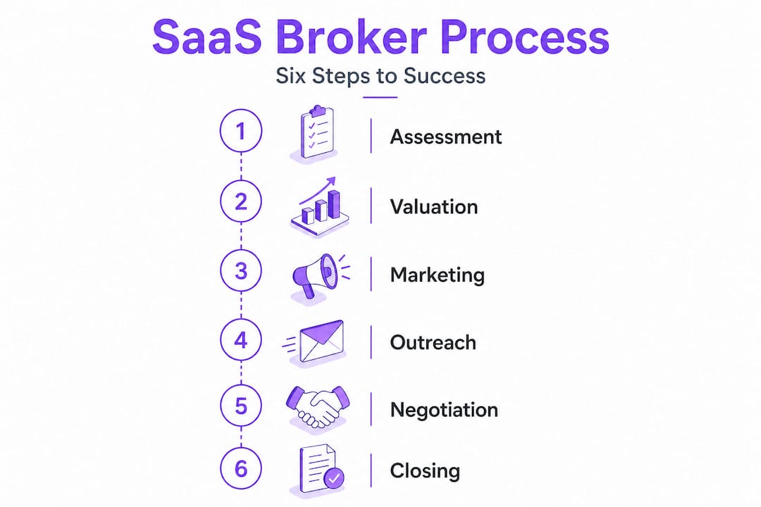 Infographic showing SaaS broker process steps