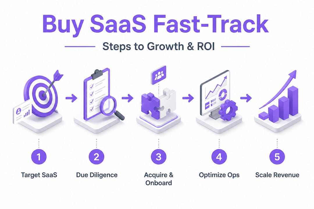 Infographic of five step SaaS acquisition and ROI process