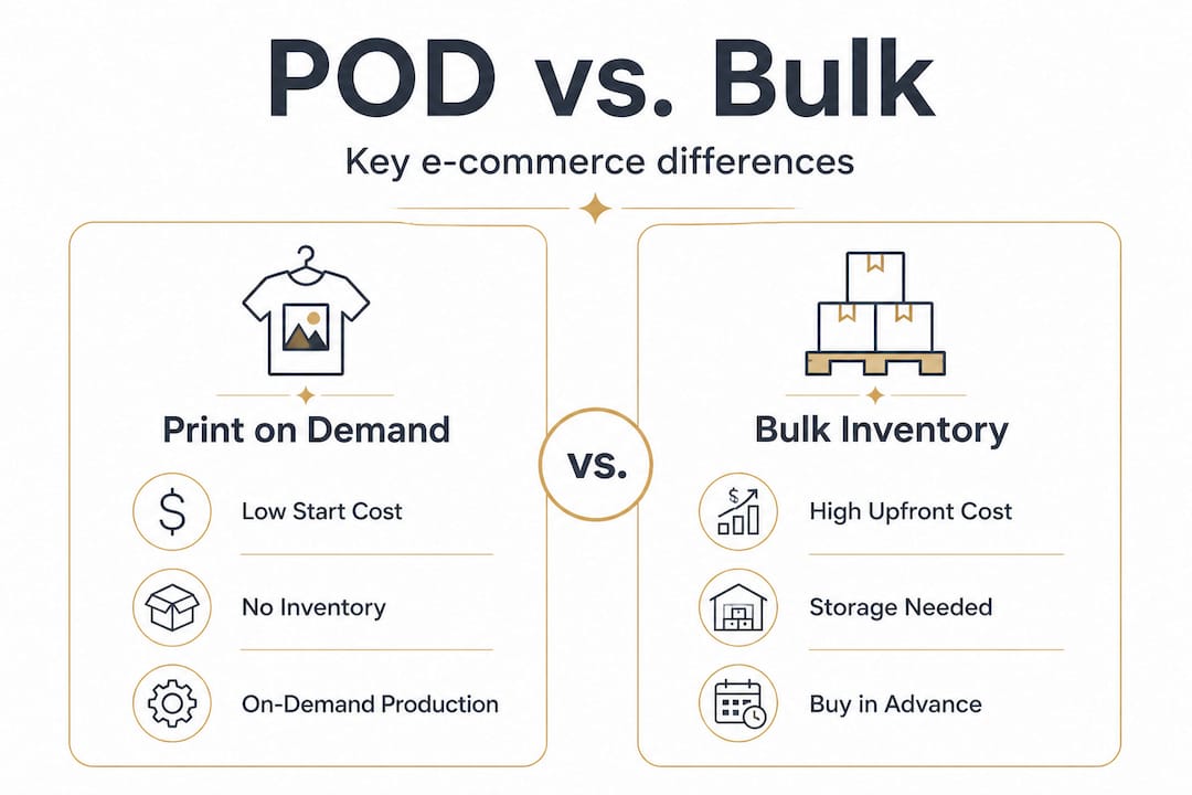 Infographic comparing print on demand and bulk inventory